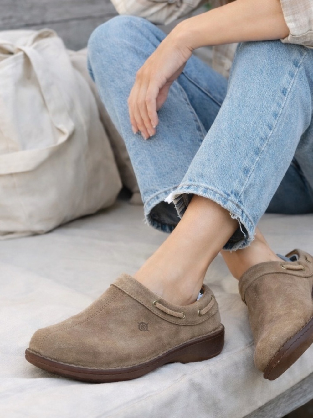 Born Suede Leather Slip On Clogs Brown Size 9